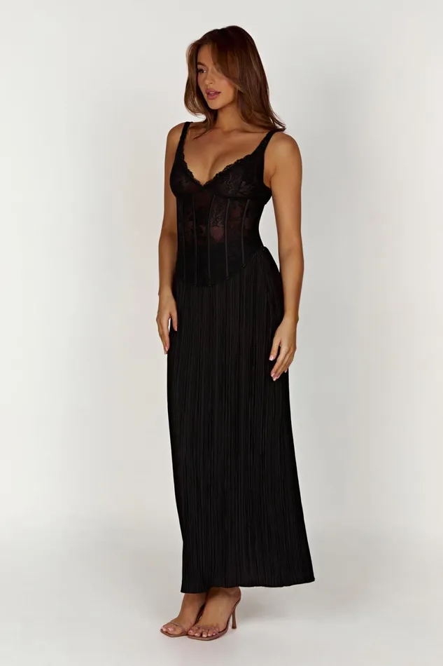 Women Elsie Plisse Maxi Skirt 8211 Black Black Meshki Skirts