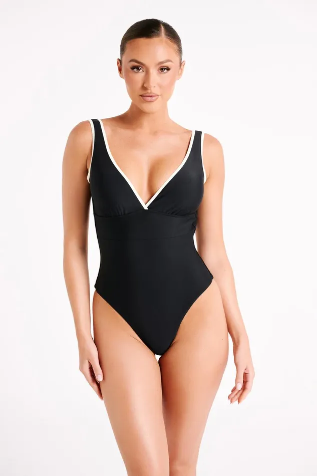 Women Emelia Recycled Contrast One Piece 8211 Black Black Meshki Swimwear