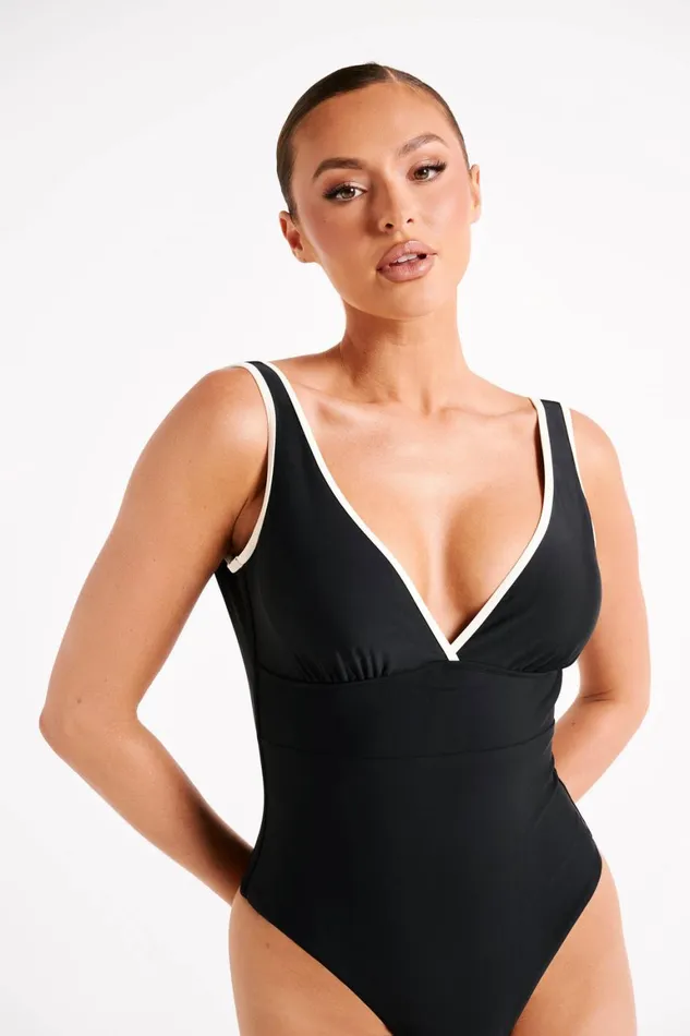 Women Emelia Recycled Contrast One Piece 8211 Black Black Meshki Swimwear