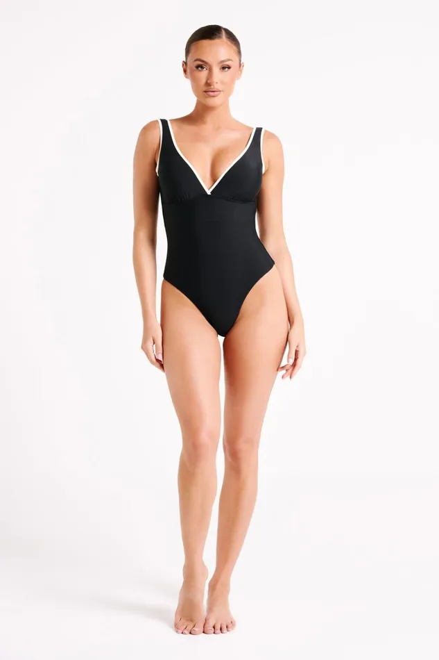 Women Emelia Recycled Contrast One Piece 8211 Black Black Meshki Swimwear