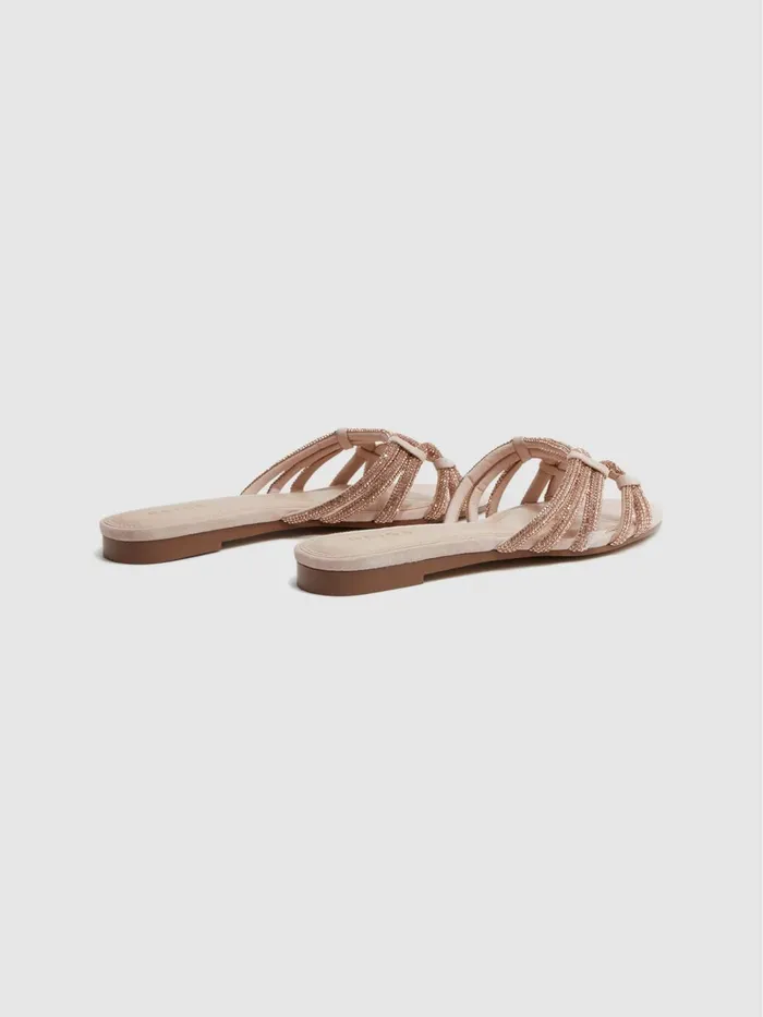 Women Eryn Flat Suede Suede Embellished Flat Sandals Nude Reiss Flats