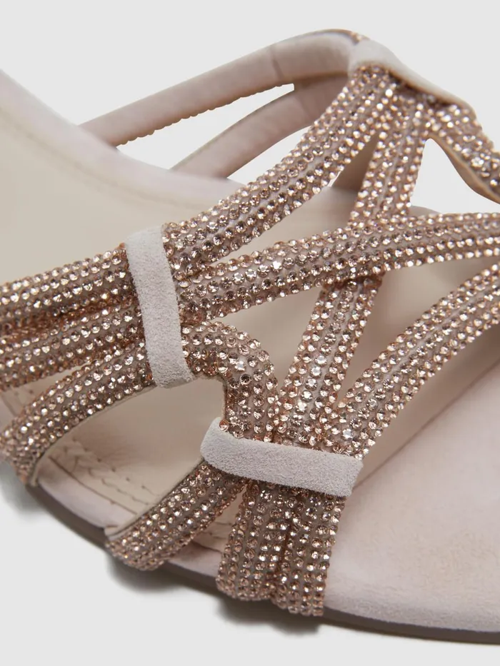 Women Eryn Flat Suede Suede Embellished Flat Sandals Nude Reiss Flats