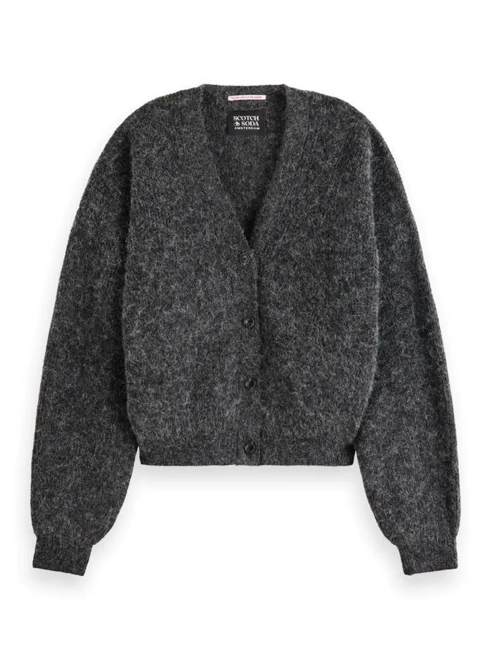 Women Essential FUZZY RELAXED CARDIGAN Charcoal Melange Scotch and Soda Knitwear
