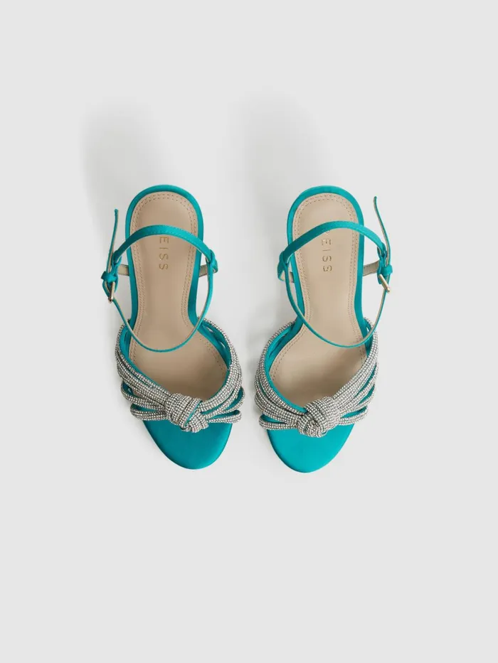 Women Estel Embellished Heeled Sandals Blue Reiss Heels