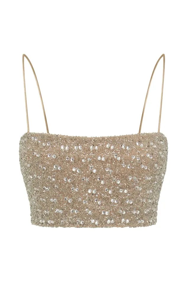 Women Eva Embellished Crop Top 8211 Silver Silver Meshki Bachelorette