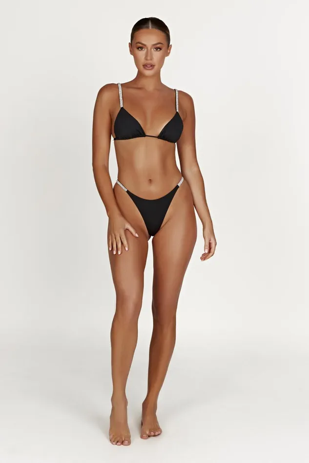 Women Finley Diamante Band Recycled Bikini Top 8211 Black Black Meshki Swimwear
