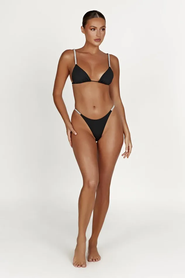 Women Finley Diamante Band Recycled Bikini Top 8211 Black Black Meshki Swimwear