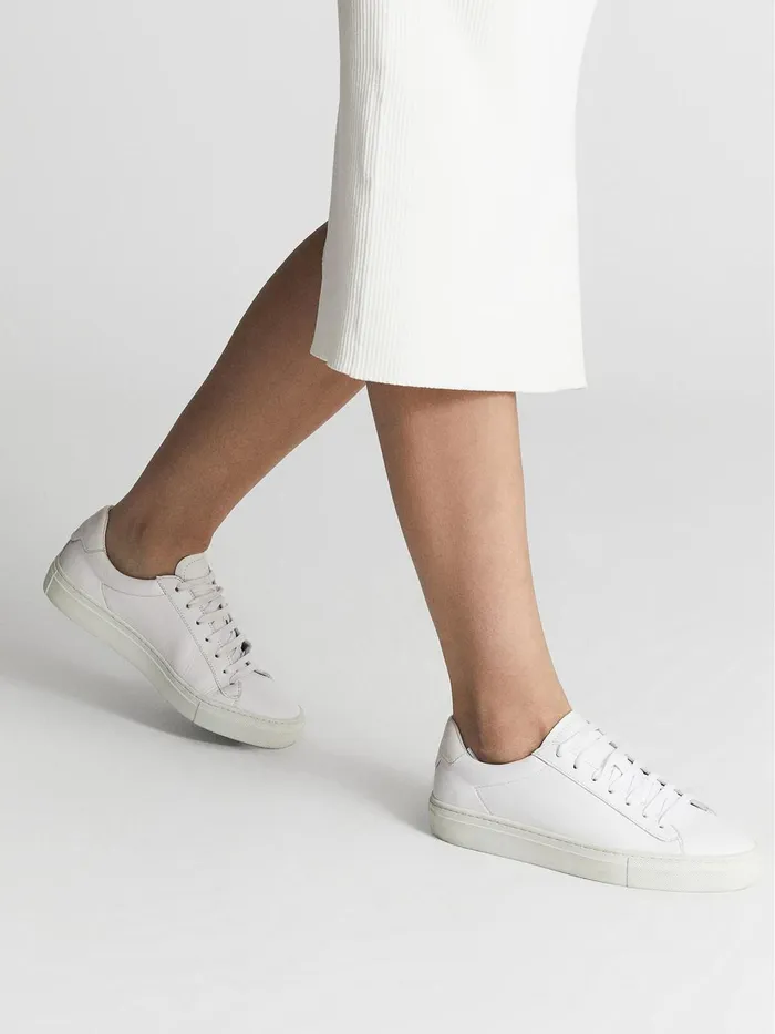 Women Finley LaceUp Leather Trainers Biscuit Reiss Trainers