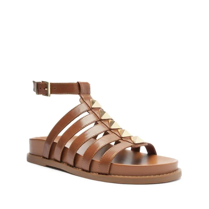 Women Flats Schutz Shoes Kyrie Sporty Leather Sandal Brown