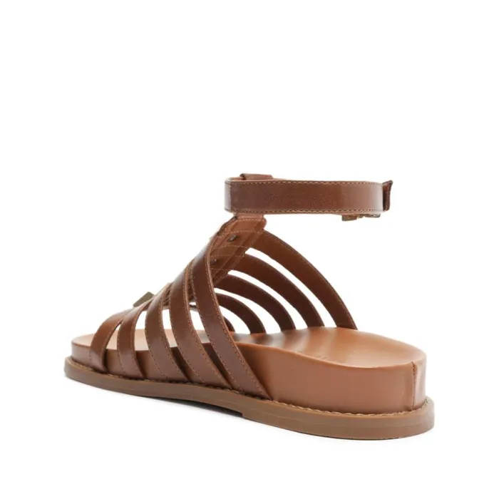 Women Flats Schutz Shoes Kyrie Sporty Leather Sandal Brown