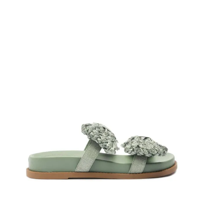 Women Flats Schutz Shoes Lienne Sporty Straw Sandal Green