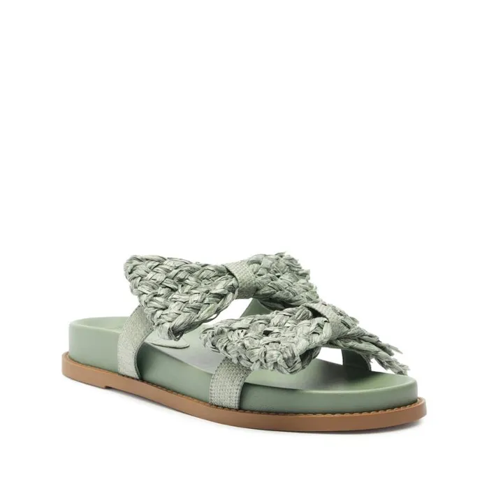 Women Flats Schutz Shoes Lienne Sporty Straw Sandal Green