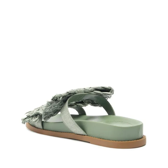 Women Flats Schutz Shoes Lienne Sporty Straw Sandal Green