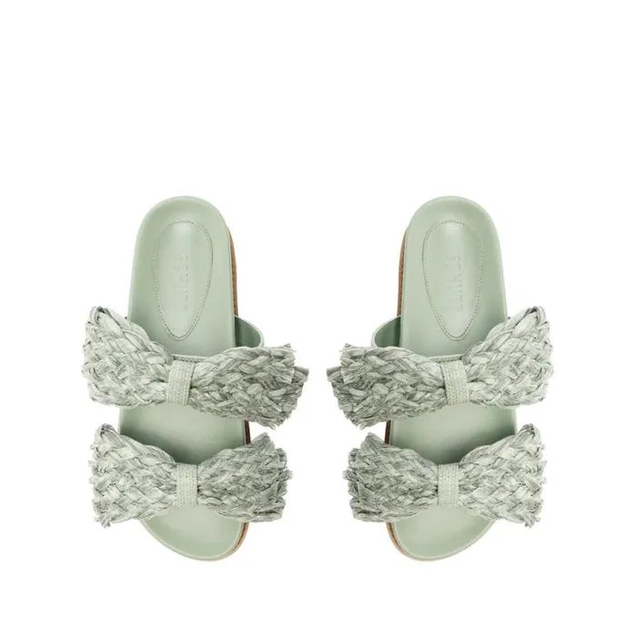 Women Flats Schutz Shoes Lienne Sporty Straw Sandal Green