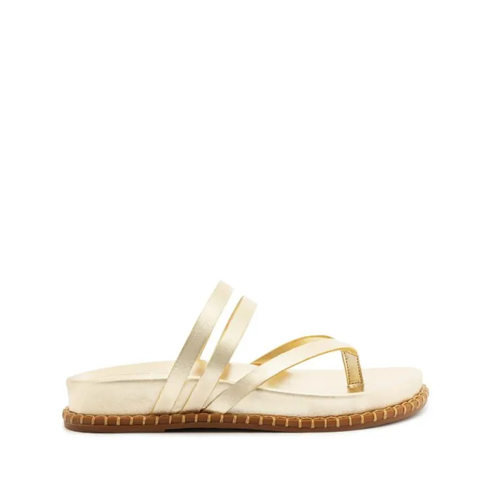 Women Flats Schutz Shoes Rania Sporty Metallic Leather Sandal Gold