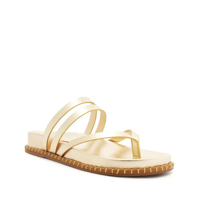 Women Flats Schutz Shoes Rania Sporty Metallic Leather Sandal Gold