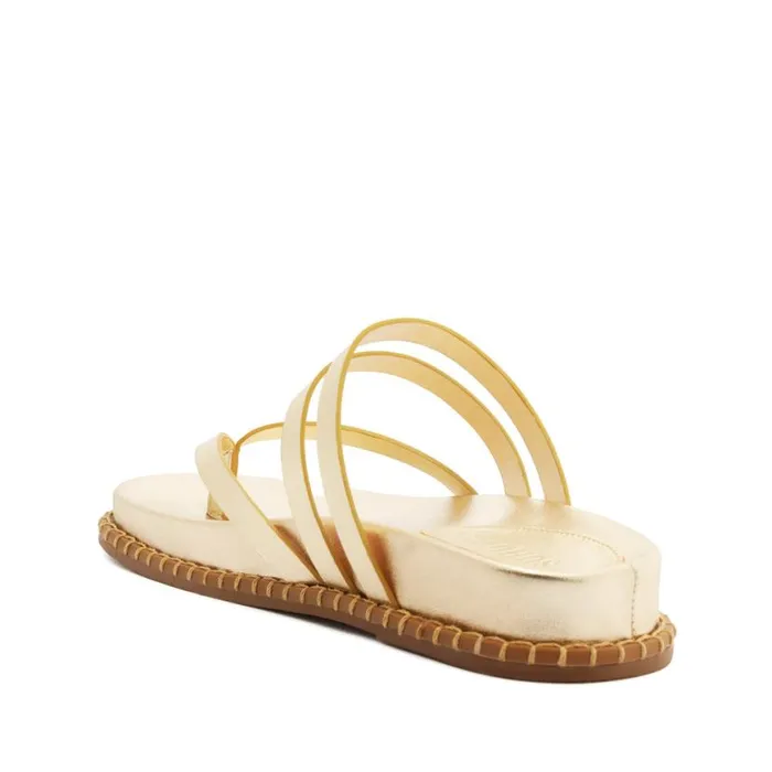 Women Flats Schutz Shoes Rania Sporty Metallic Leather Sandal Gold
