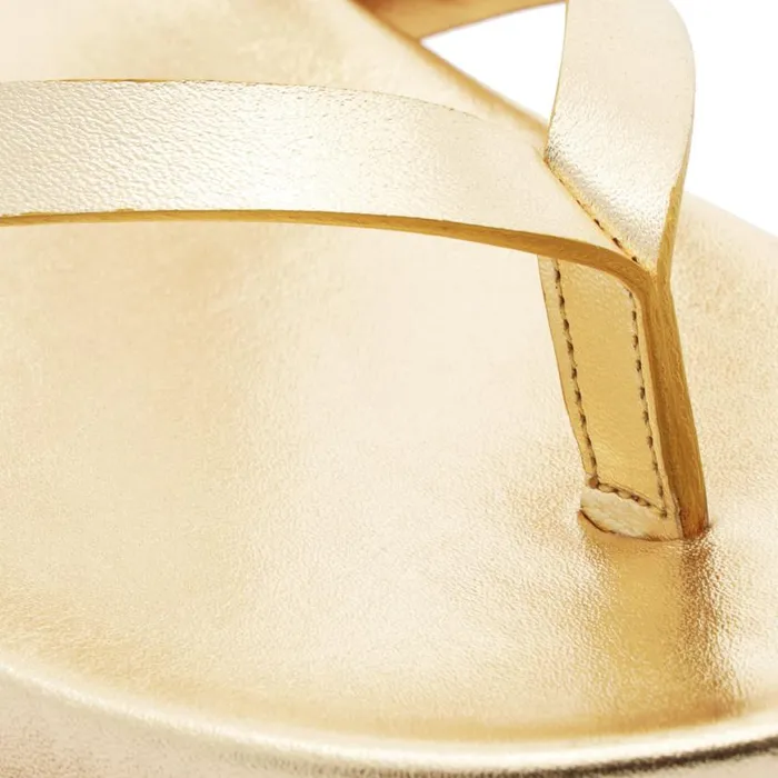 Women Flats Schutz Shoes Rania Sporty Metallic Leather Sandal Gold