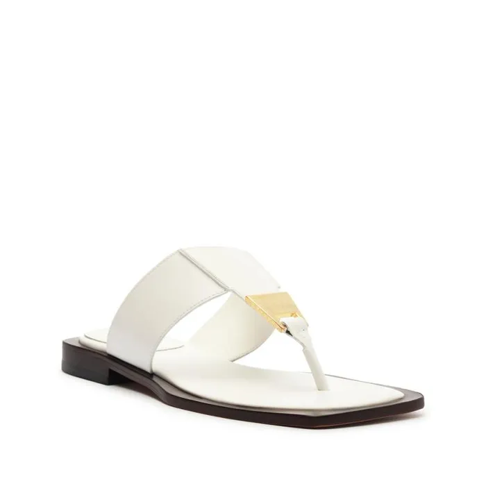 Women Flats Schutz Shoes Salma Leather Flat Sandal White