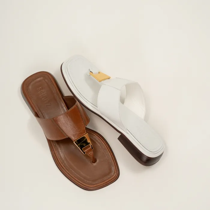 Women Flats Schutz Shoes Salma Leather Flat Sandal White