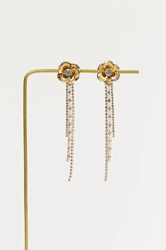 Women Flower Post Rhinestone Fringe Dangle Earrings Jewelry Altar8217d State