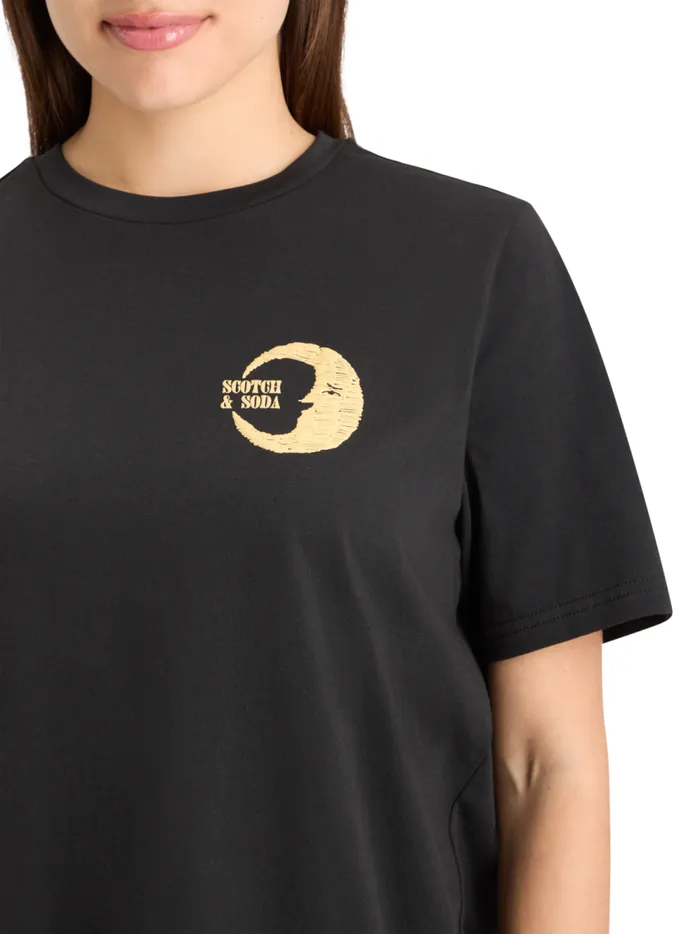 Women FRONT BACK FESTIVE ARTWORK RELAXED FIT TSHIRT Evening Black Scotch and Soda Tops and TShirts Women FRONT BACK FESTIVE ARTWORK RELAXED FIT TSHIRT Evening Black Scotch and Soda Tops and TShirts