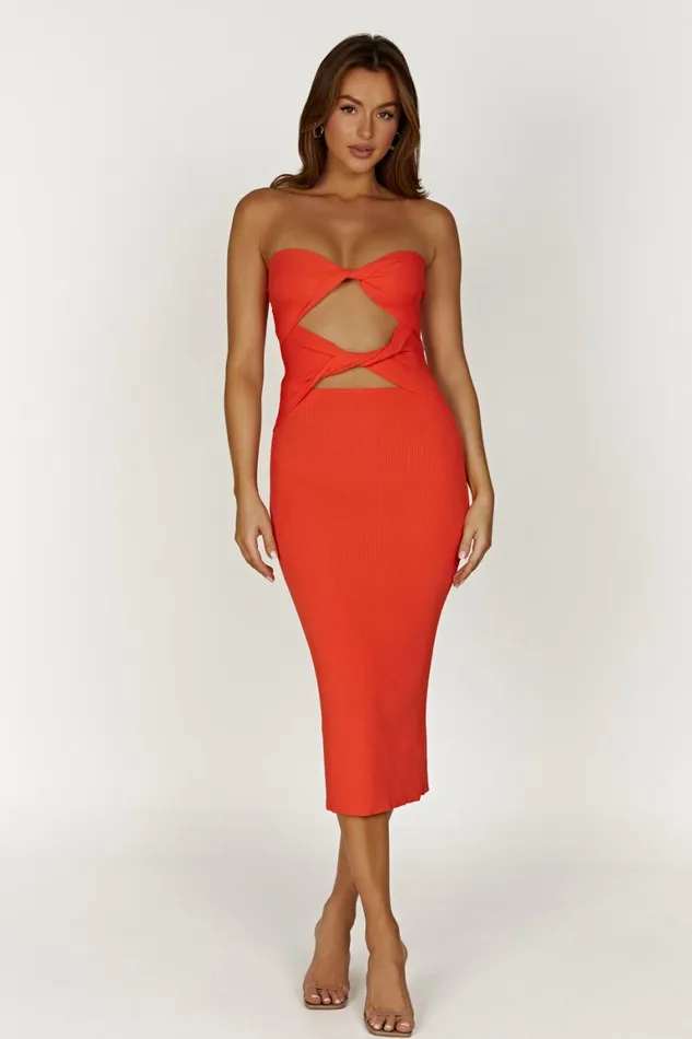 Women Gabrielle Twist Knit Midi Dress 8211 Coral Coral Meshki Midi Dresses