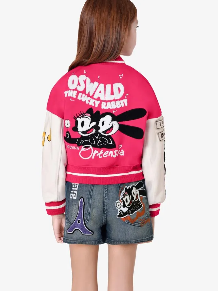 Women Girl 4 To 12 Years Givenchy Oswald Varsity Jacket In Fleece Whitepink