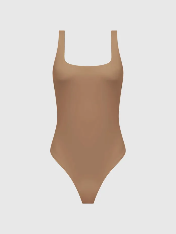 Women Good American Square Neck Bodysuit Taupe Reiss Tops