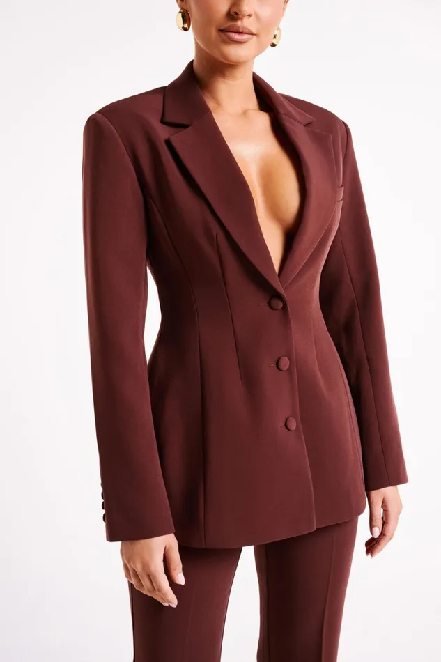 Women Greer Hourglass Suiting Blazer 8211 Dark Chocolate Darkchocolate Meshki Blazers