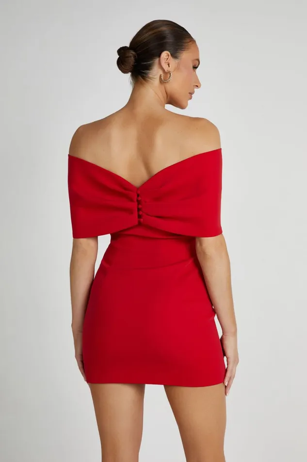 Women Gwyneth Off Shoulder Bow Mini Dress 8211 Red Red Meshki Mini Dresses