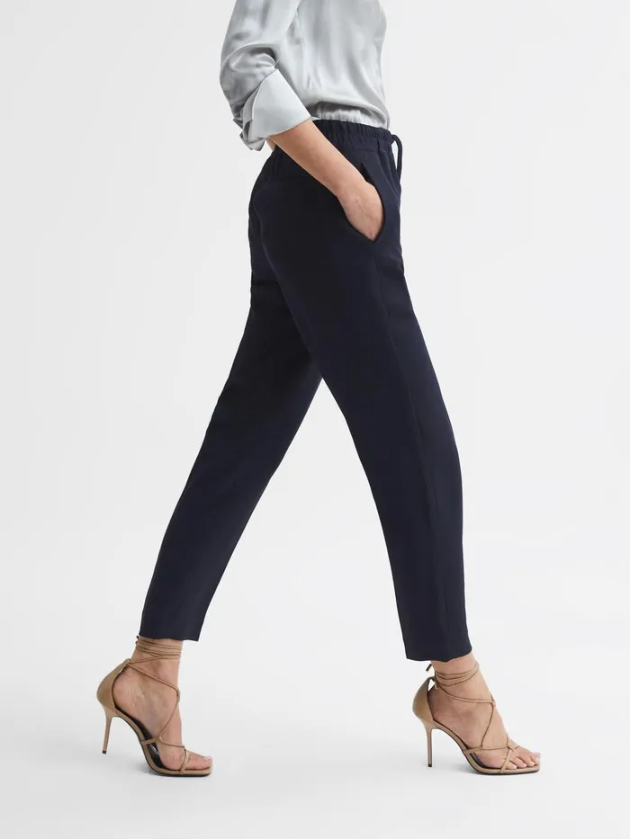 Women Hailey PullOn Tapered Trousers Black Reiss Trousers