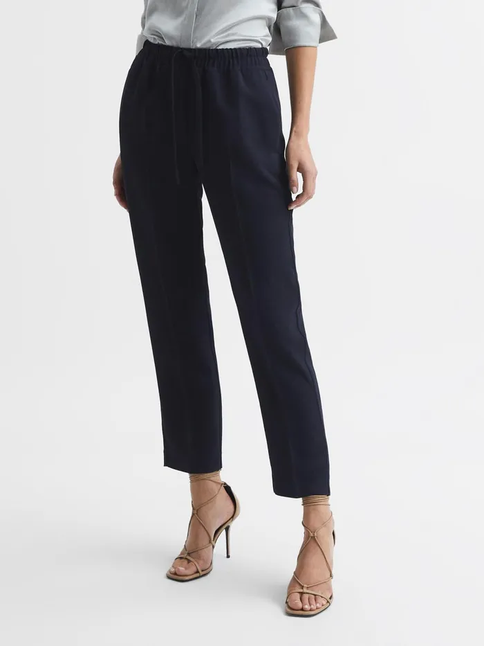 Women Hailey PullOn Tapered Trousers Black Reiss Trousers