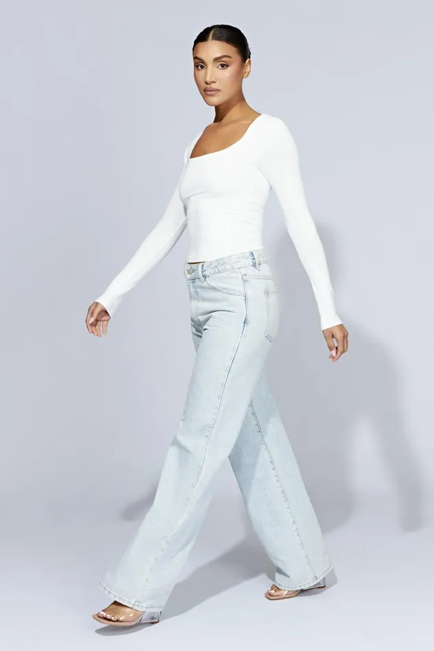 Women Heather Scooped Long Sleeve Top 8211 White White Meshki Basic Tops