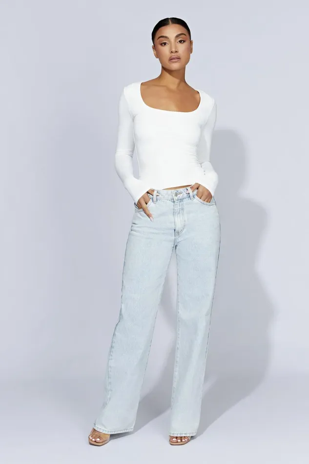 Women Heather Scooped Long Sleeve Top 8211 White White Meshki Basic Tops