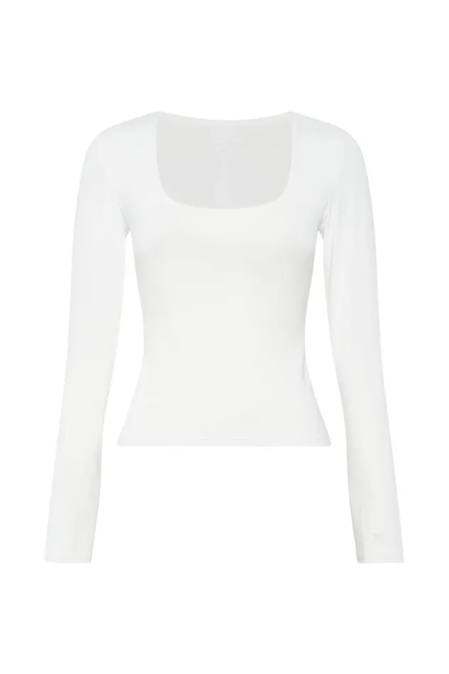 Women Heather Scooped Long Sleeve Top 8211 White White Meshki Basic Tops