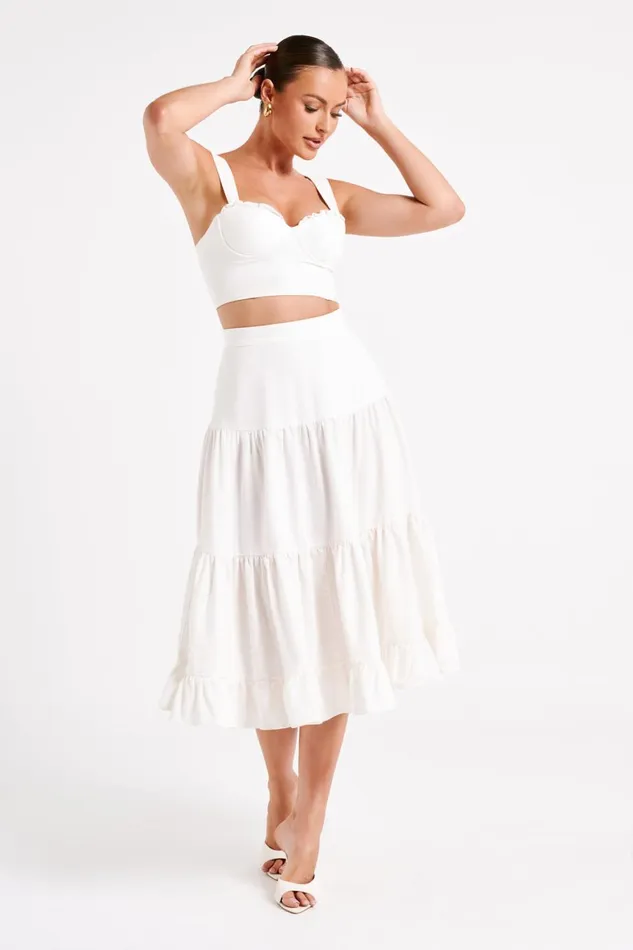 Women Hilaria Cupped Linen Crop Top 8211 White White Meshki Brides Women Hilaria Cupped Linen Crop Top 8211 White White Meshki Brides