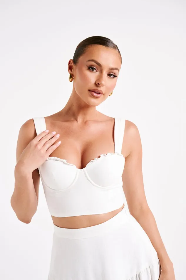 Women Hilaria Cupped Linen Crop Top 8211 White White Meshki Brides Women Hilaria Cupped Linen Crop Top 8211 White White Meshki Brides