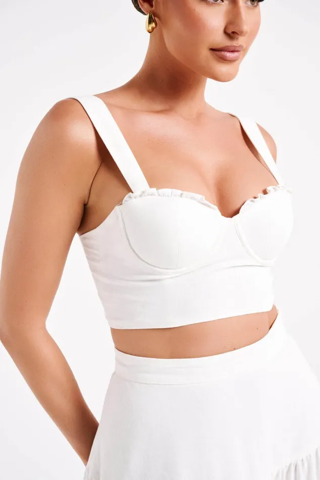 Women Hilaria Cupped Linen Crop Top 8211 White White Meshki Brides Women Hilaria Cupped Linen Crop Top 8211 White White Meshki Brides