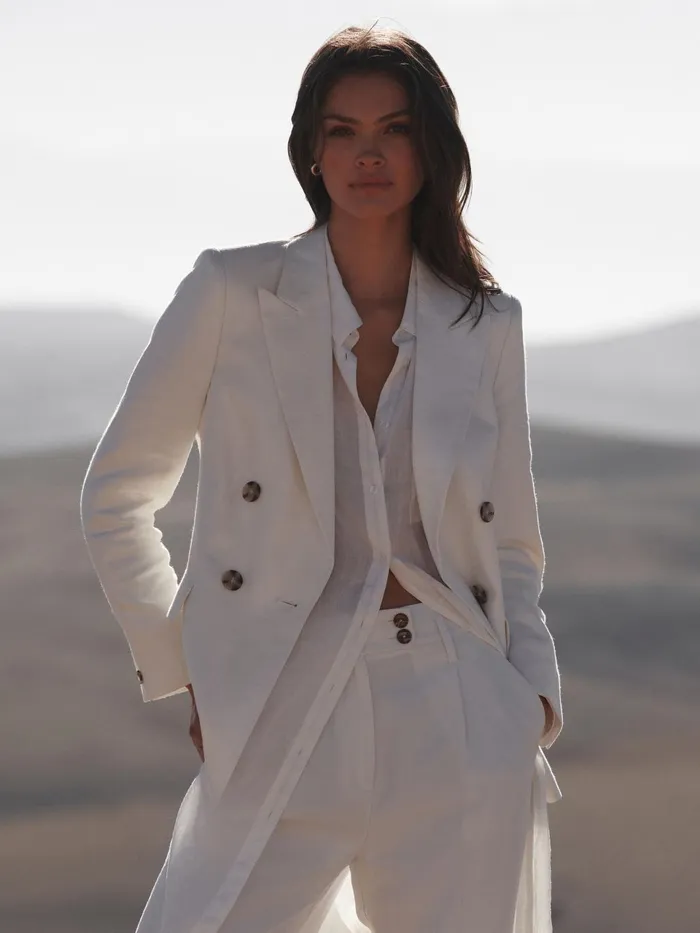 Women Hollie Double Breasted Linen Blazer White Reiss Suits and Tailoring
