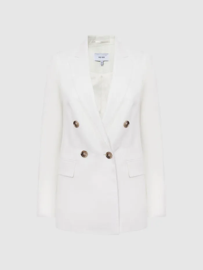 Women Hollie Double Breasted Linen Blazer White Reiss Suits and Tailoring