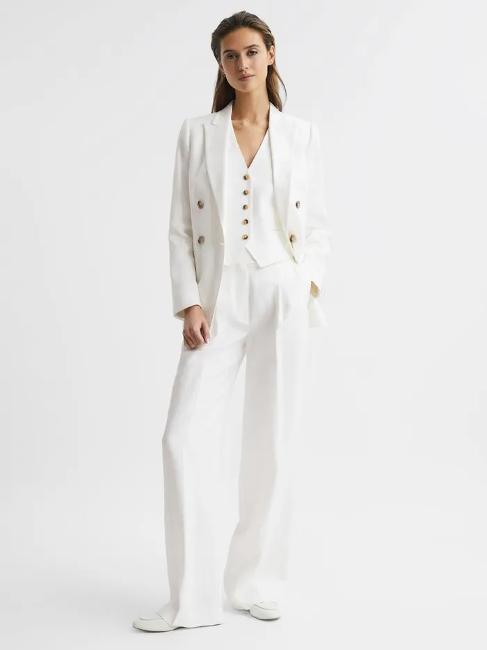 Women Hollie Double Breasted Linen Blazer White Reiss Suits and Tailoring