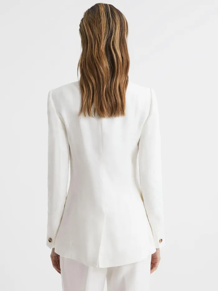 Women Hollie Double Breasted Linen Blazer White Reiss Suits and Tailoring