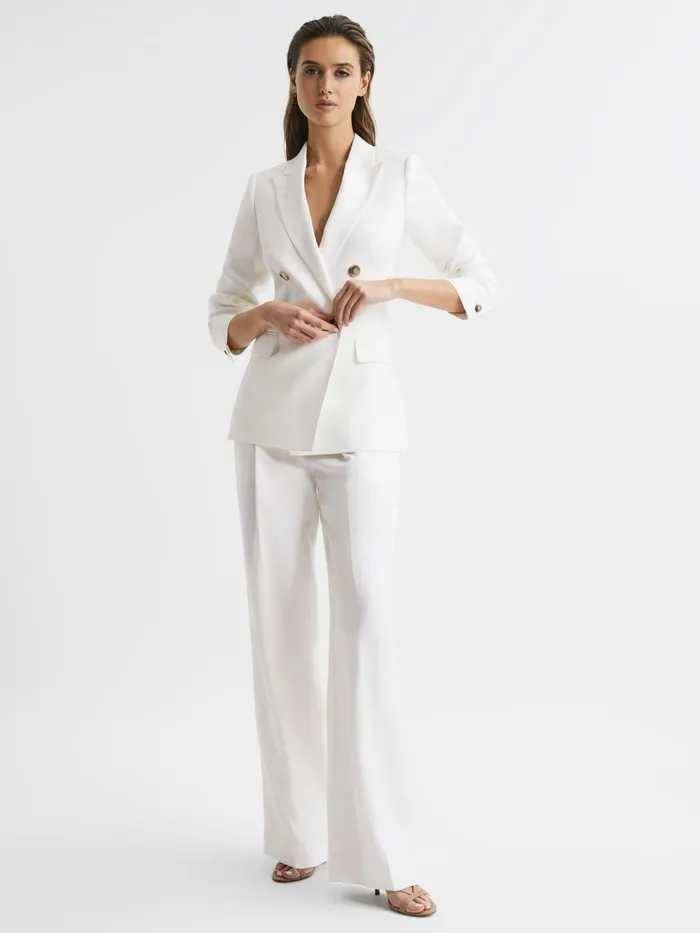 Women Hollie Double Breasted Linen Blazer White Reiss Suits and Tailoring