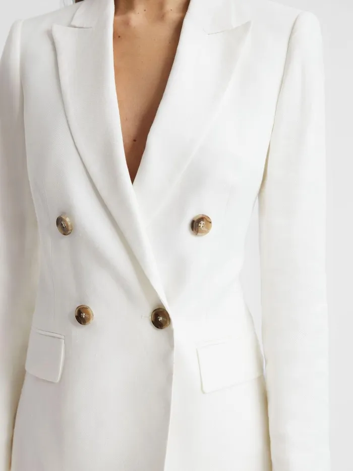 Women Hollie Double Breasted Linen Blazer White Reiss Suits and Tailoring