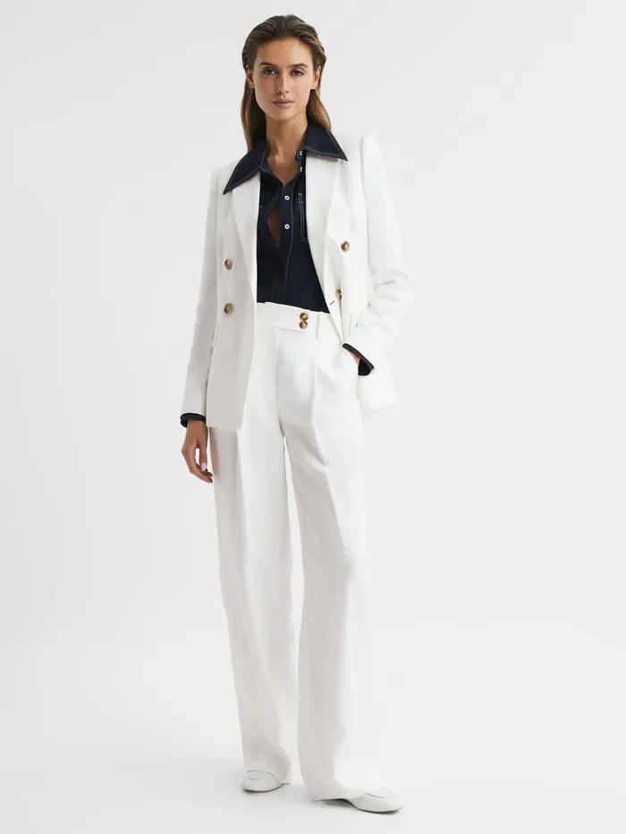 Women Hollie Double Breasted Linen Blazer White Reiss Suits and Tailoring