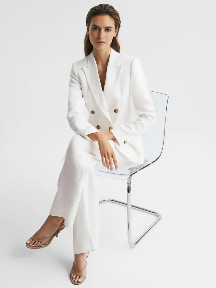 Women Hollie Double Breasted Linen Blazer White Reiss Suits and Tailoring