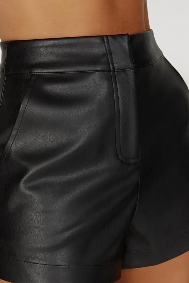 Women Ingrid Faux Leather Shorts 8211 Black Black Meshki Shorts