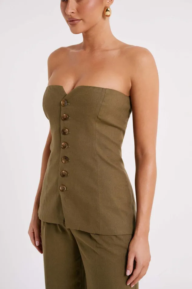 Women Innis Linen Longline Strapless Top 8211 Olive Olive Meshki Sleeveless Tops