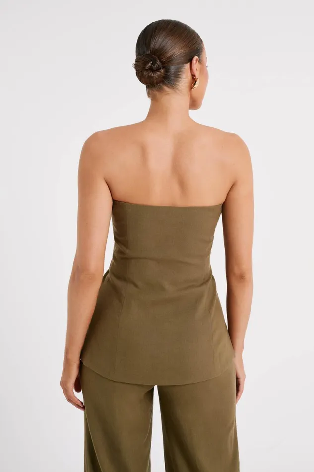 Women Innis Linen Longline Strapless Top 8211 Olive Olive Meshki Sleeveless Tops